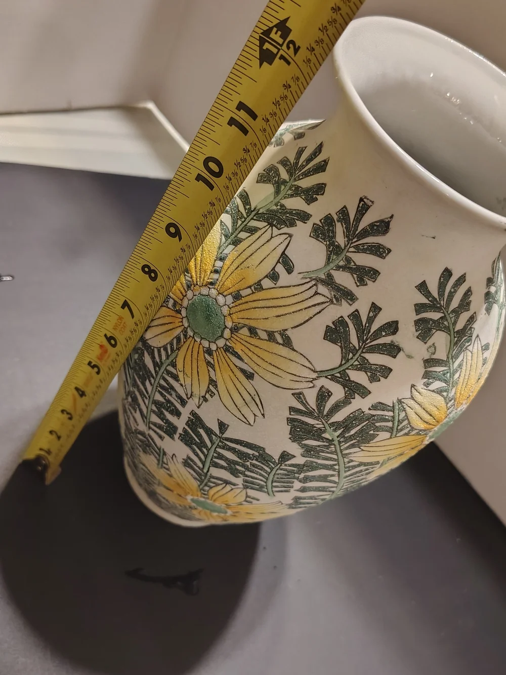 Pier 1 Textured Floral Ceramic Vase in Yellow and Green